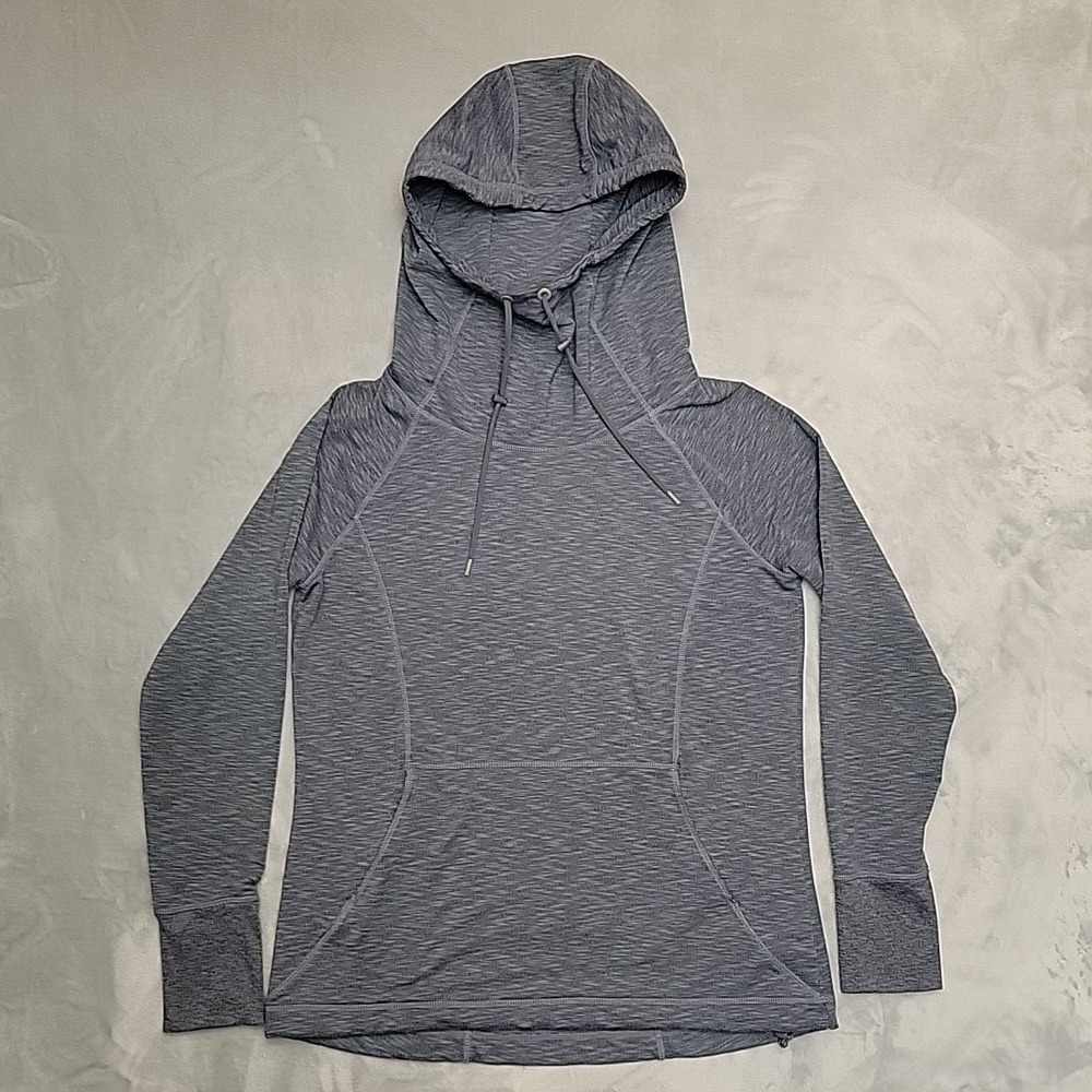 Athleta Strength Hoodie Women M Gray Space Dye Pullover Yoga Athletic Athleisure